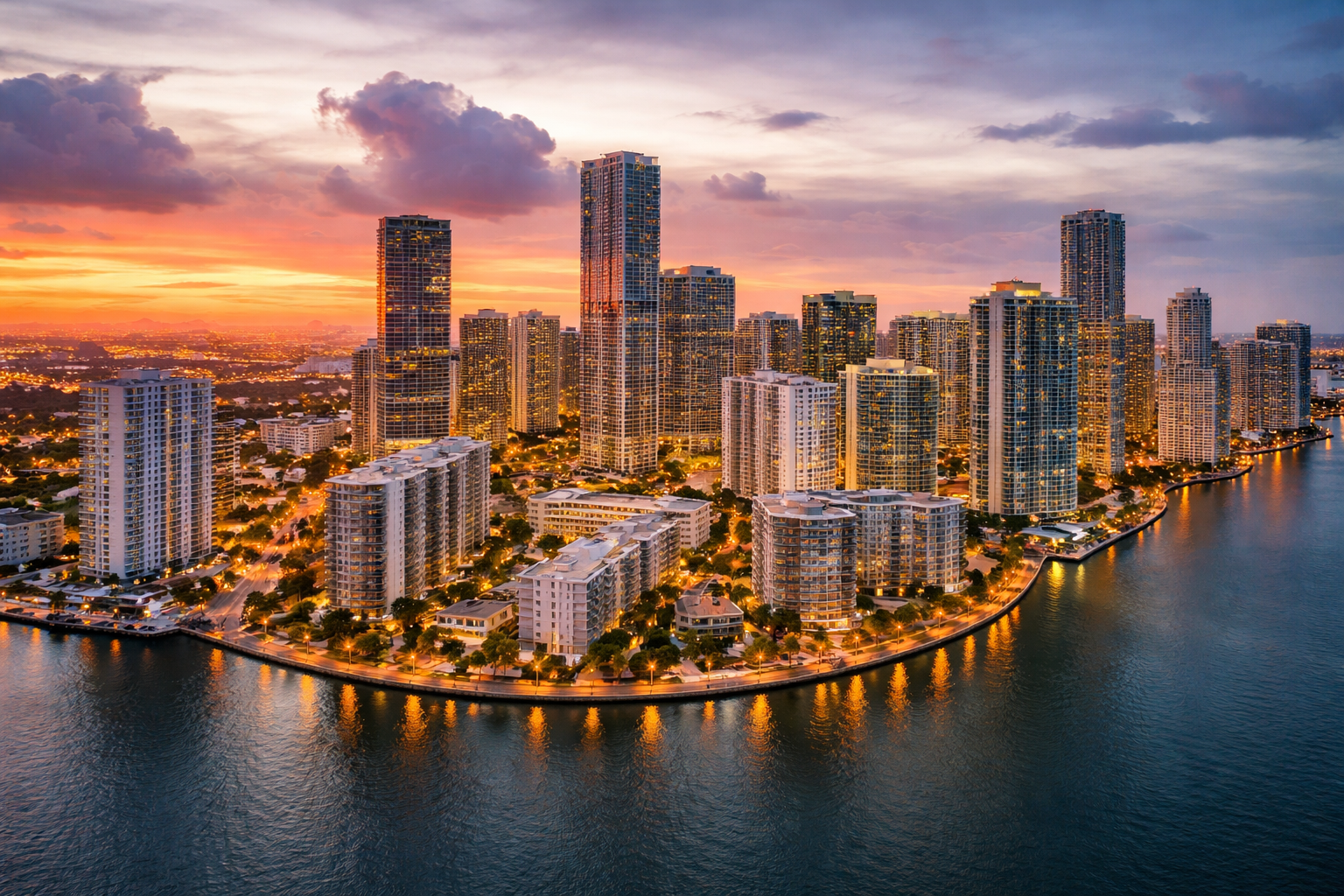 Brickell Key Miami FL island aerial view