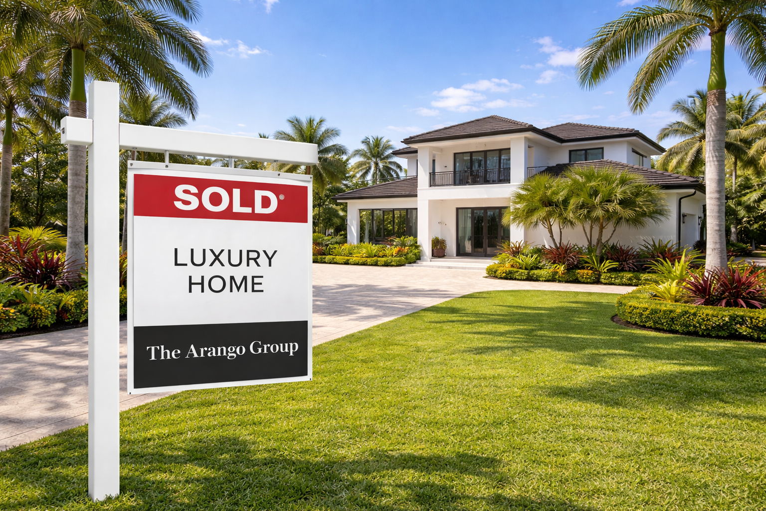 Palmetto Bay FL luxury home sold sign manicured lawn