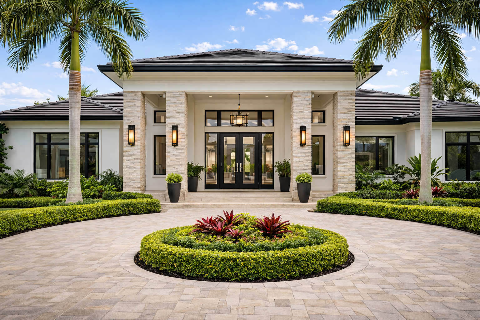 Palmetto Bay real estate guide — luxury home front entrance grand