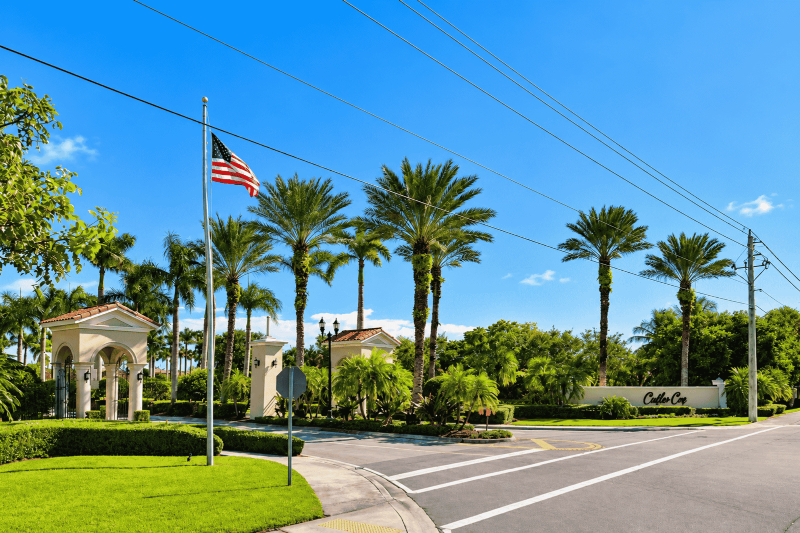 Cutler Bay real estate: residential street with American flag, South Florida 2026